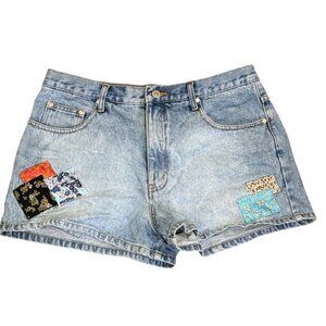 vintage Y2K Arizona Womens Jean Shorts Size 13 Blue Distressed Patchwork Cotton